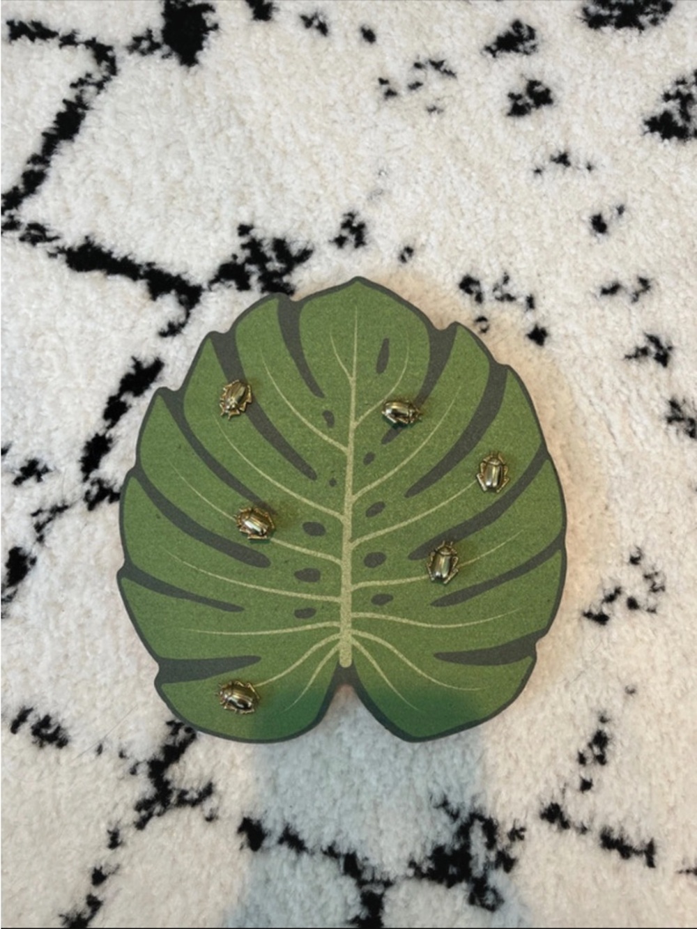 Fred Green Monstera Leaf Wall Hanging Corkboard with Gold Beetle Pins